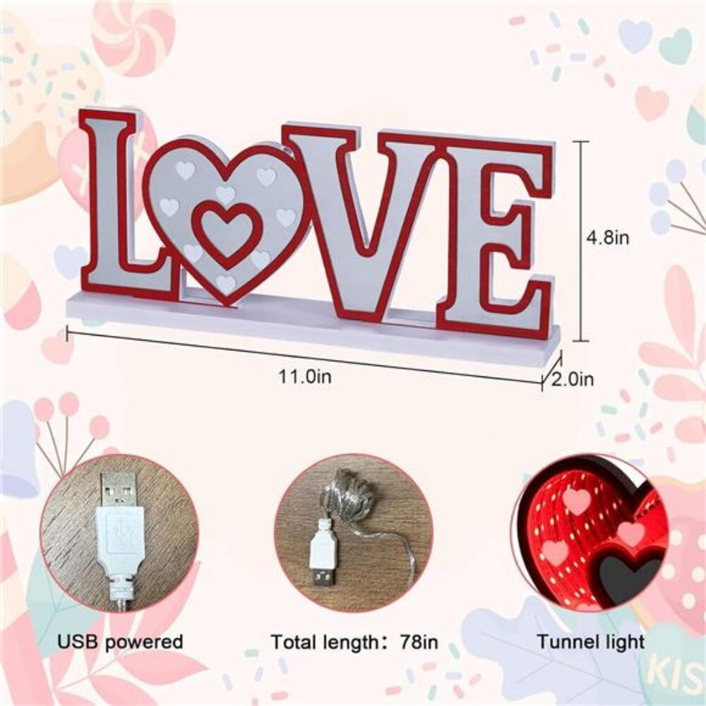 Valentines Day Decor, Love Sign Infinity Mirror Tunnel Light - Picture 4 of 7